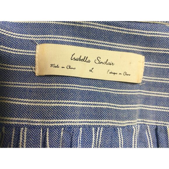 ISABELLA SINCLAIR Chambray Pinstripe Flutter Sleeve Mini Cotton Dress US LARGE - Picture 14 of 16